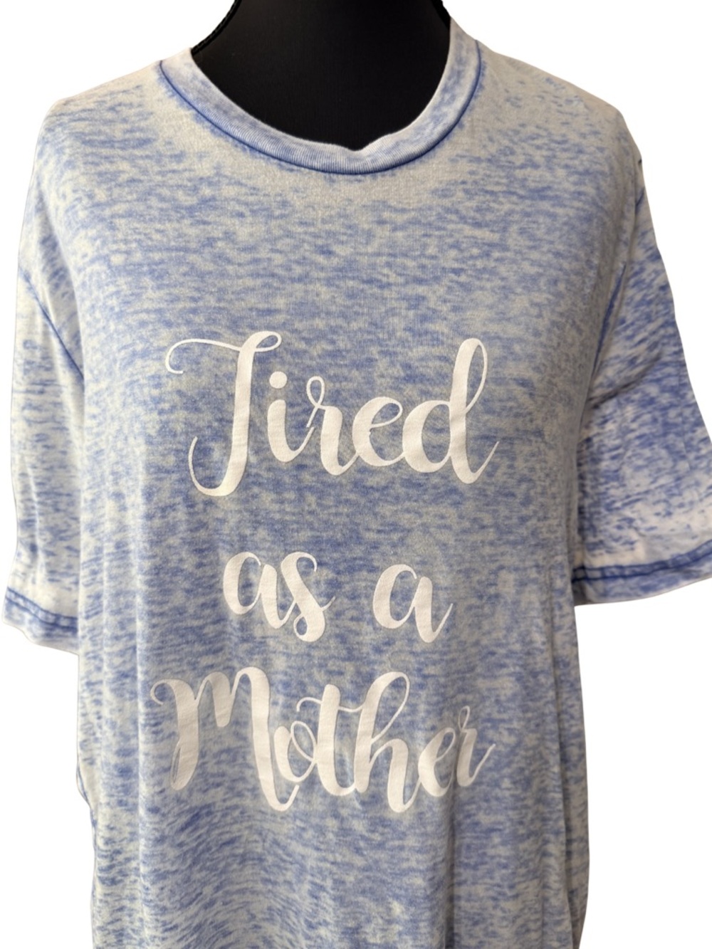 Tired As A Mother Blue Graphic Tee Semi Sheer Mineral Wash Sz Medium Oversized